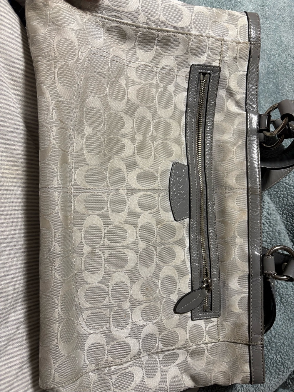Coach Beige Signature Canvas Tote with Gray Trim